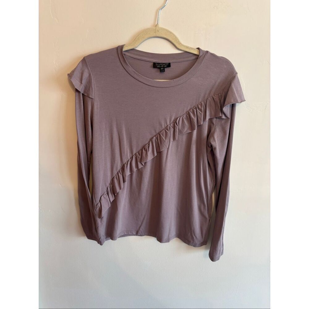 Topshop Mauve Ruffle Long-Sleeve Blouse Size 2 Gently Worn Spring Top